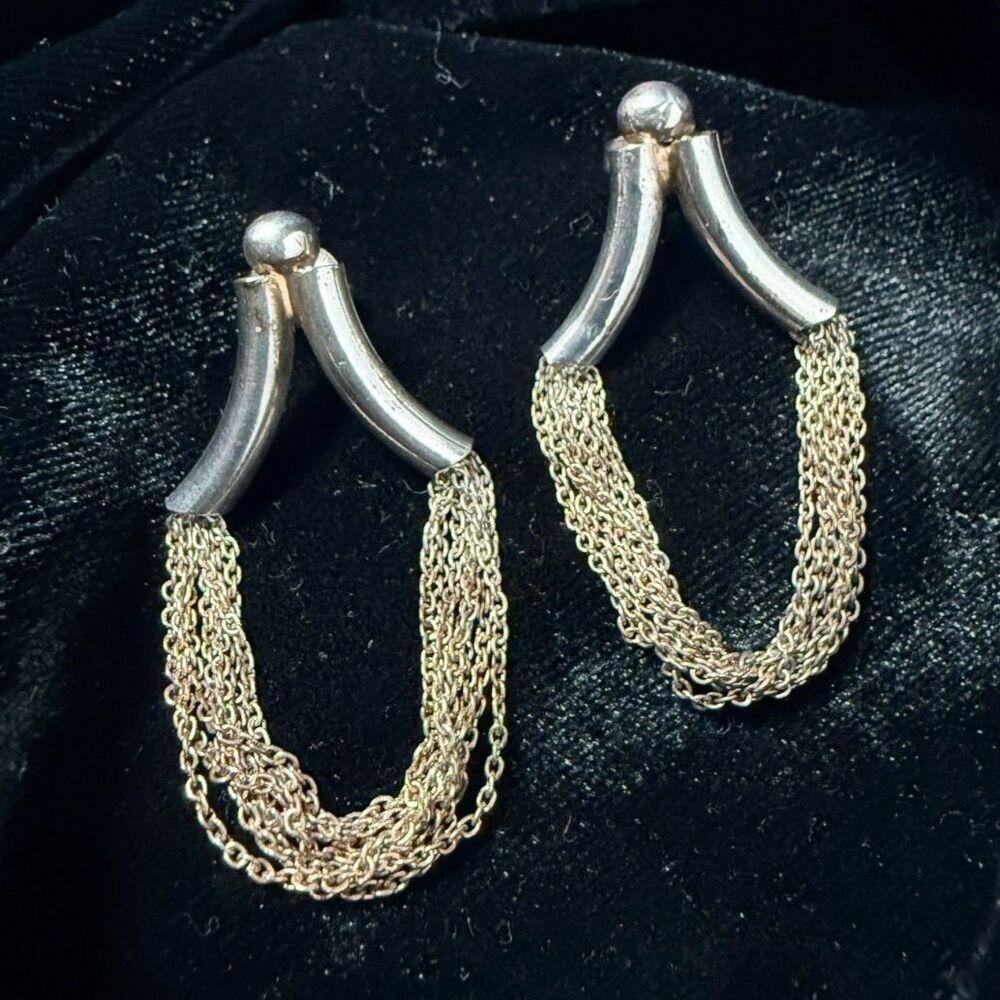 Vintage Milor Italy 925 Multi Strand Chain Drop Earrings 7g